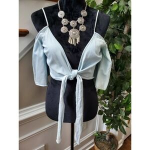 Love Three Boutique Blue Denim 100% Cotton V-Neck Casual Strappy Top Size Medium
